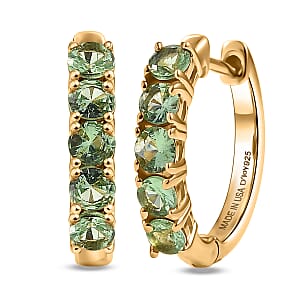 D'Joy Premium Tanzanian Mint Garnet 1.25 ctw Sparkle Hoop Earrings in 18K Vermeil Yellow Gold Over Sterling Silver