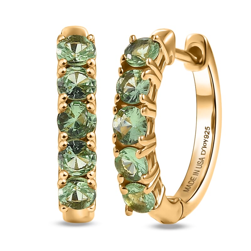 D'Joy Premium Tanzanian Mint Garnet 1.25 ctw Sparkle Hoop Earrings in 18K Vermeil Yellow Gold Over Sterling Silver