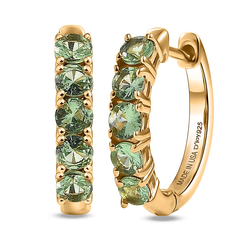 D'Joy Premium Tanzanian Mint Garnet 1.25 ctw Sparkle Hoop Earrings in 18K Vermeil Yellow Gold Over Sterling Silver