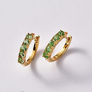 D'Joy Premium Tanzanian Mint Garnet 1.25 ctw Sparkle Hoop Earrings in 18K Vermeil Yellow Gold Over Sterling Silver