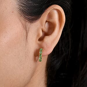 D'Joy Premium Tanzanian Mint Garnet 1.25 ctw Sparkle Hoop Earrings in 18K Vermeil Yellow Gold Over Sterling Silver