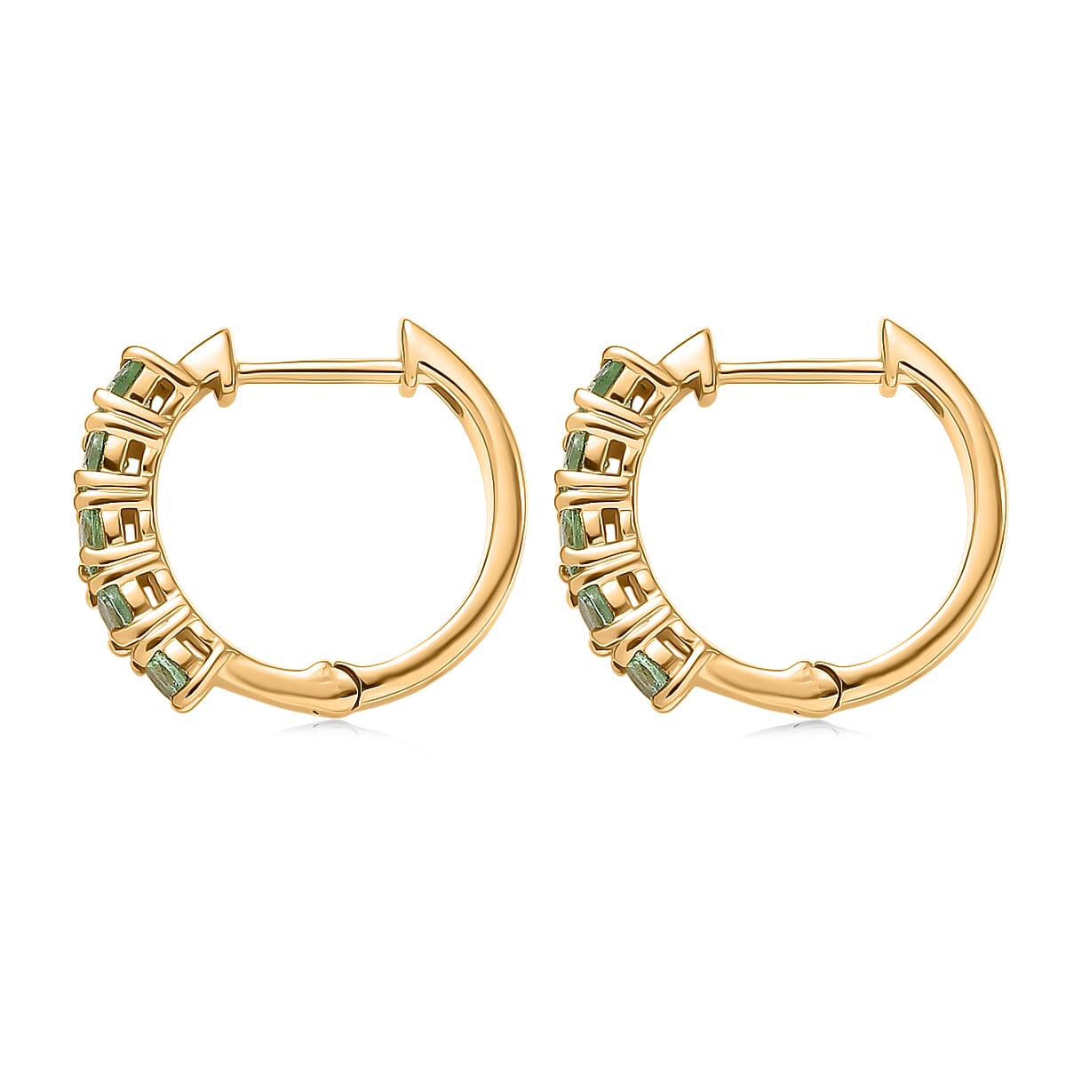 D'Joy Premium Tanzanian Mint Garnet 1.25 ctw Sparkle Hoop Earrings in 18K Vermeil Yellow Gold Over Sterling Silver image number 3