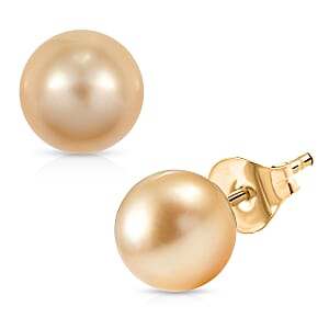 AAA South Sea Golden Cultured Pearl Stud Earrings in 10K Yellow Gold