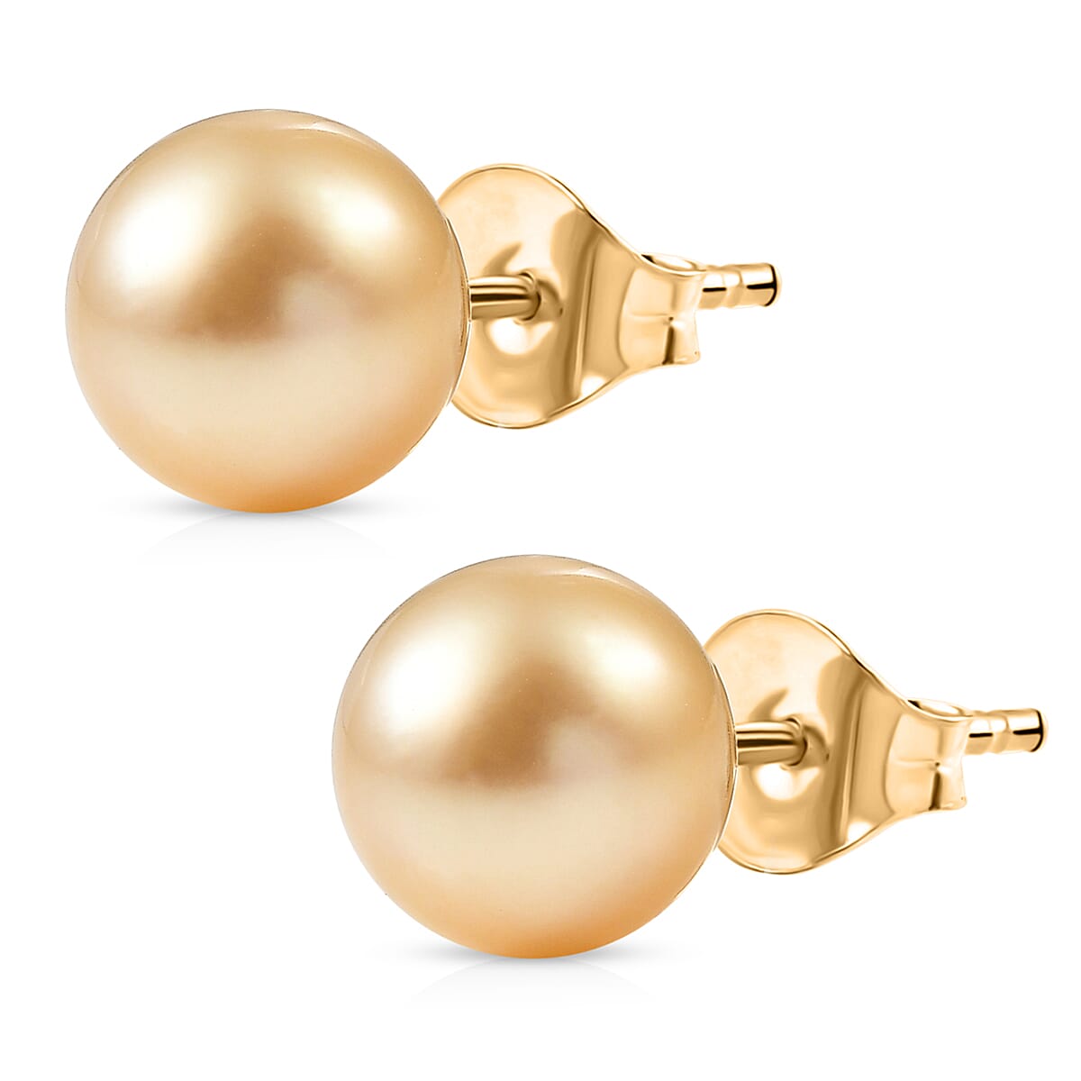 AAA South Sea Golden Cultured Pearl Stud Earrings in 10K Yellow Gold image number 3