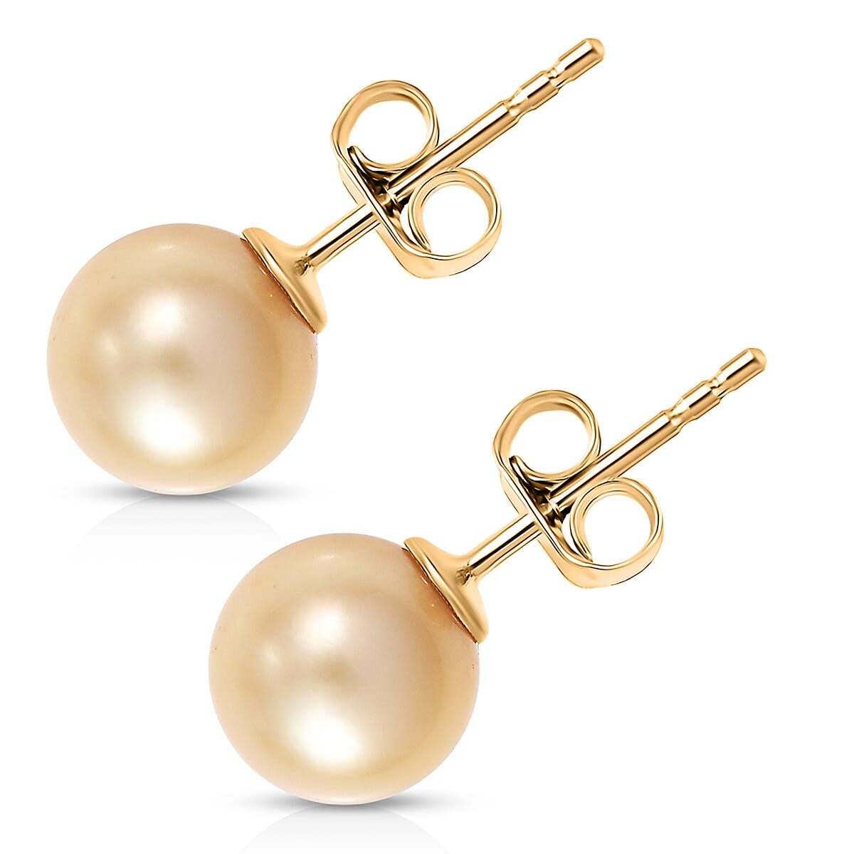 AAA South Sea Golden Cultured Pearl Stud Earrings in 10K Yellow Gold image number 4