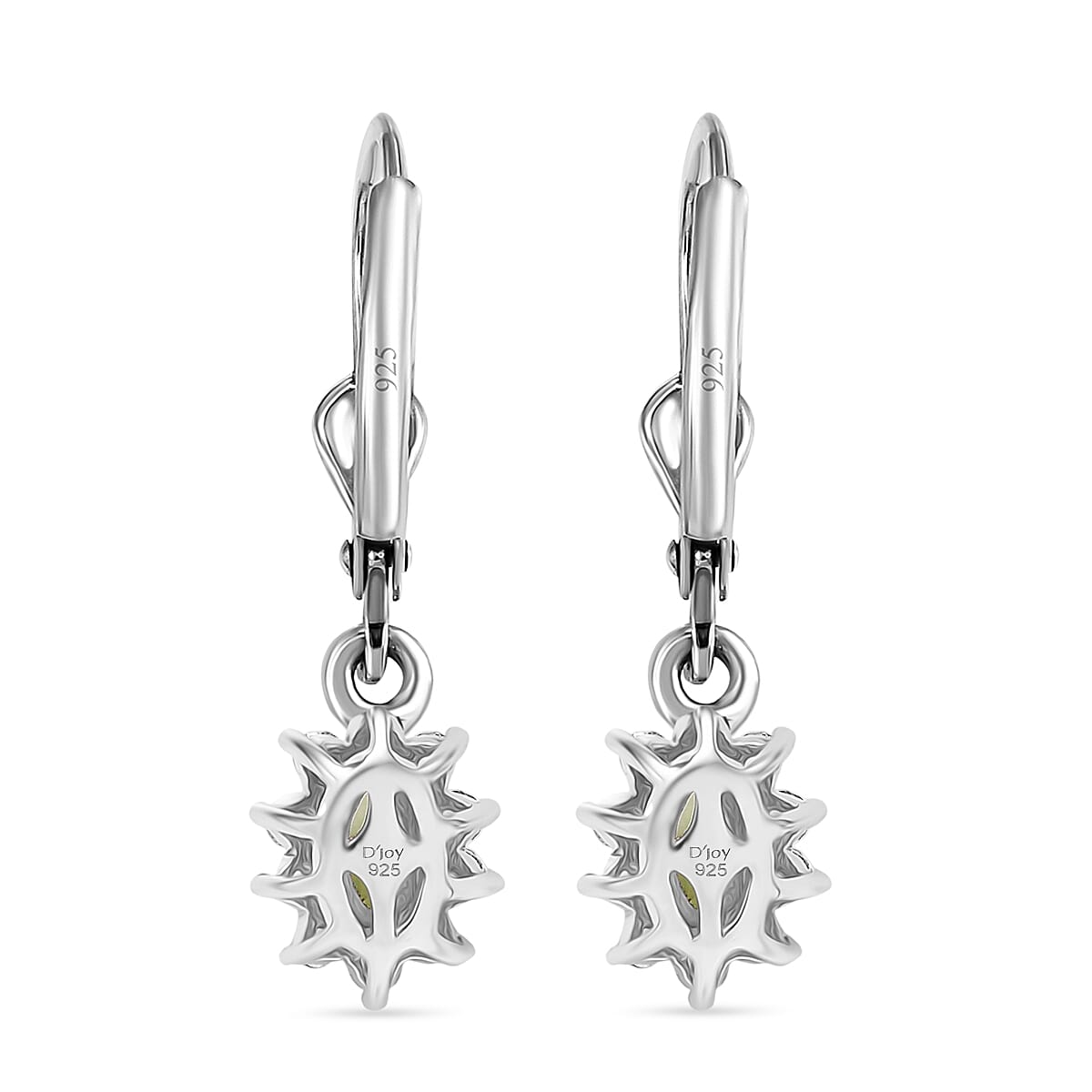 D'Joy Premium Tanzanian Mint Garnet and White Zircon 0.90 ctw Oval Sunburst Halo Earrings in Rhodium Over Sterling Silver image number 4