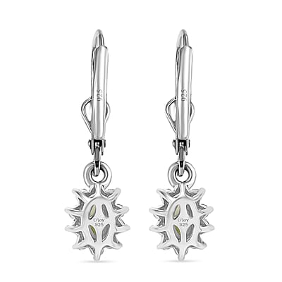 D'Joy Premium Tanzanian Mint Garnet and White Zircon 0.90 ctw Oval Sunburst Halo Earrings in Rhodium Over Sterling Silver