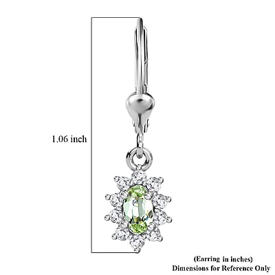 D'Joy Premium Tanzanian Mint Garnet and White Zircon 0.90 ctw Oval Sunburst Halo Earrings in Rhodium Over Sterling Silver