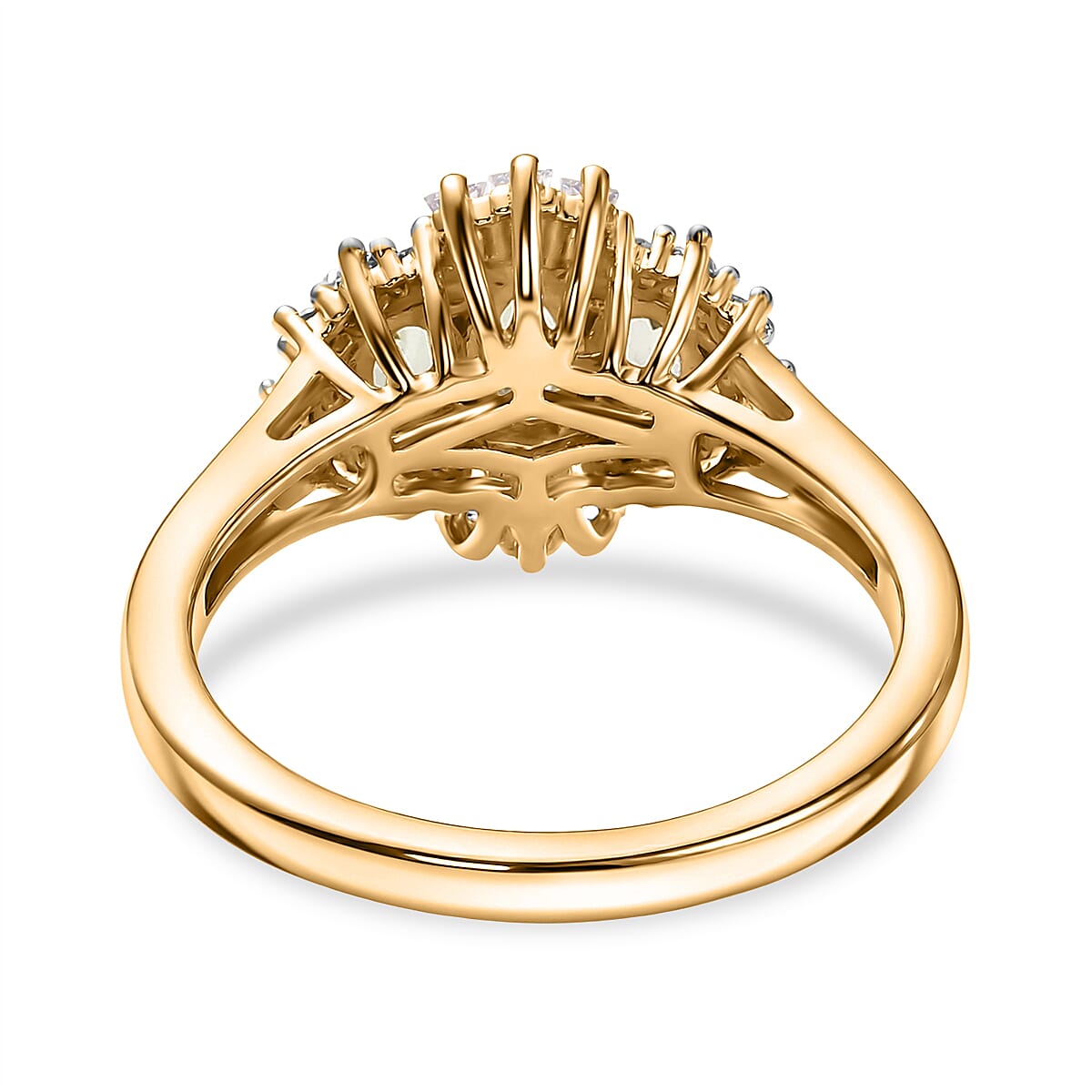 D'Joy Premium Tanzanian Mint Garnet and Moissanite 1.00 ctw Three-Stone Celebration Ring in 18K Vermeil Yellow Gold Over Sterling Silver (Size 10.0) image number 4