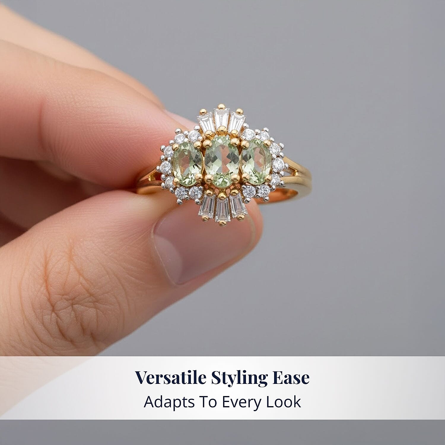 D'Joy Premium Tanzanian Mint Garnet and Moissanite 1.00 ctw Three-Stone Celebration Ring in 18K Vermeil Yellow Gold Over Sterling Silver (Size 7.0)
