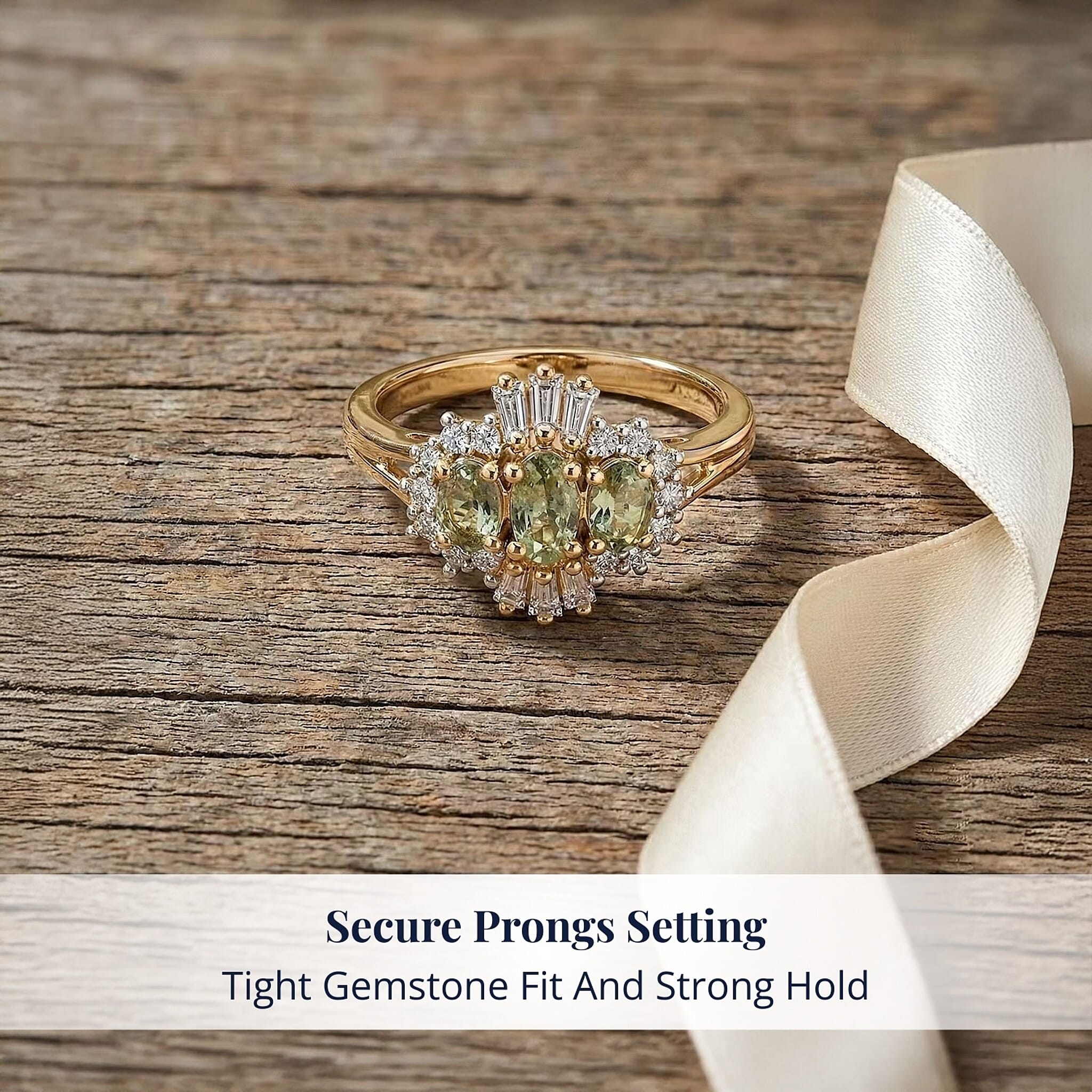 D'Joy Premium Tanzanian Mint Garnet and Moissanite 1.00 ctw Three-Stone Celebration Ring in 18K Vermeil Yellow Gold Over Sterling Silver (Size 8.0)