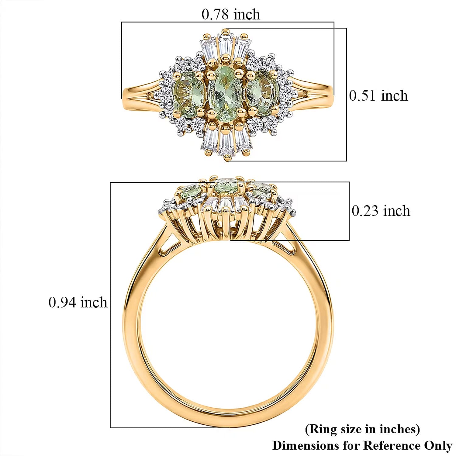 D'Joy Premium Tanzanian Mint Garnet and Moissanite 1.00 ctw Three-Stone Celebration Ring in 18K Vermeil Yellow Gold Over Sterling Silver (Size 8.0)