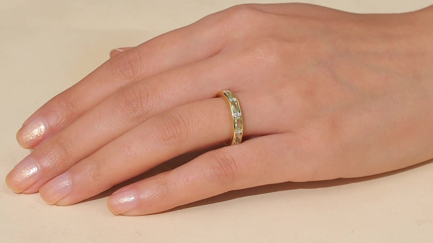 D'Joy Premium Tanzanian Mint Garnet, Moissanite Ring in 18K Vermeil YG Over Sterling Silver (Size 10.0) 1.00 ctw