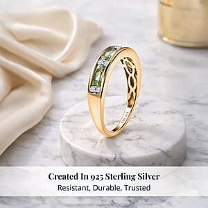 D'Joy Premium Tanzanian Mint Garnet and Moissanite 1.00 ctw Band Ring in 18K Vermeil Yellow Gold Over Sterling Silver (Size 10.0)