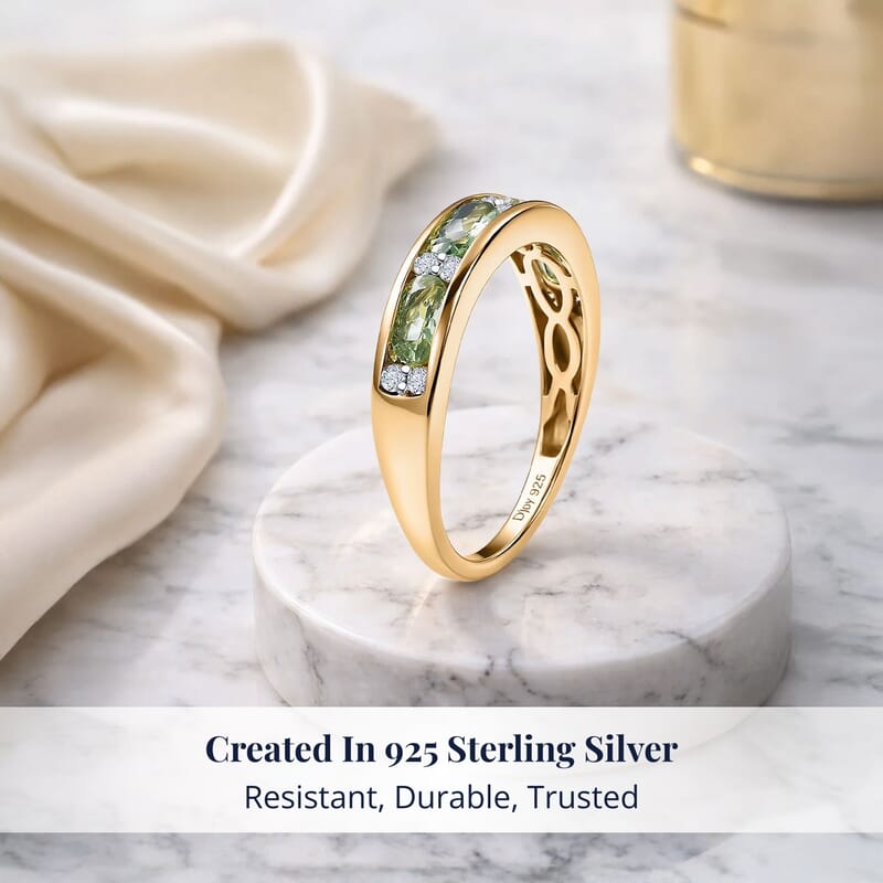 D'Joy Premium Tanzanian Mint Garnet and Moissanite 1.00 ctw Band Ring in 18K Vermeil Yellow Gold Over Sterling Silver (Size 10.0)