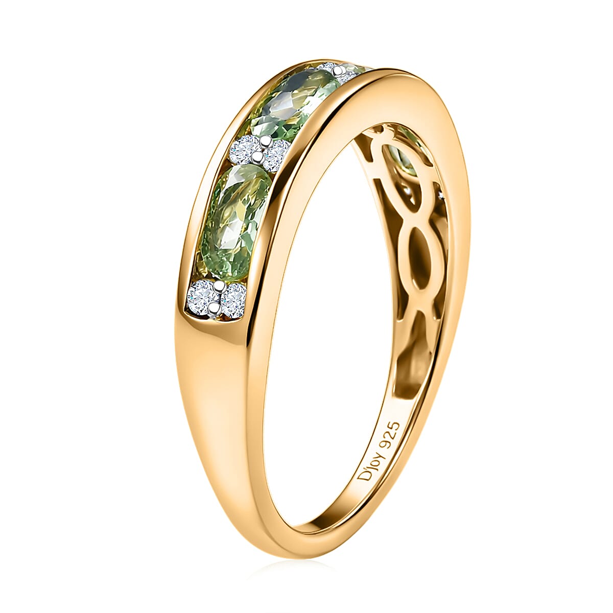 D'Joy Premium Tanzanian Mint Garnet, Moissanite Ring in 18K Vermeil YG Over Sterling Silver (Size 10.0) 1.00 ctw image number 3