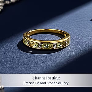 D'Joy Premium Tanzanian Mint Garnet and Moissanite 1.00 ctw Band Ring in 18K Vermeil Yellow Gold Over Sterling Silver (Size 10.0)