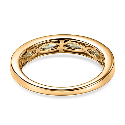 D'Joy Premium Tanzanian Mint Garnet and Moissanite 1.00 ctw Band Ring in 18K Vermeil Yellow Gold Over Sterling Silver (Size 6.0)