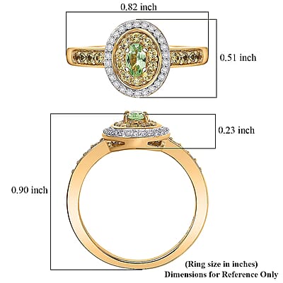 D'Joy Premium Tanzanian Mint Garnet and Multi Gemstone 0.75 ctw Celebration Halo Ring in 18K Vermeil Yellow Gold Over Sterling Silver (Size 10.0)