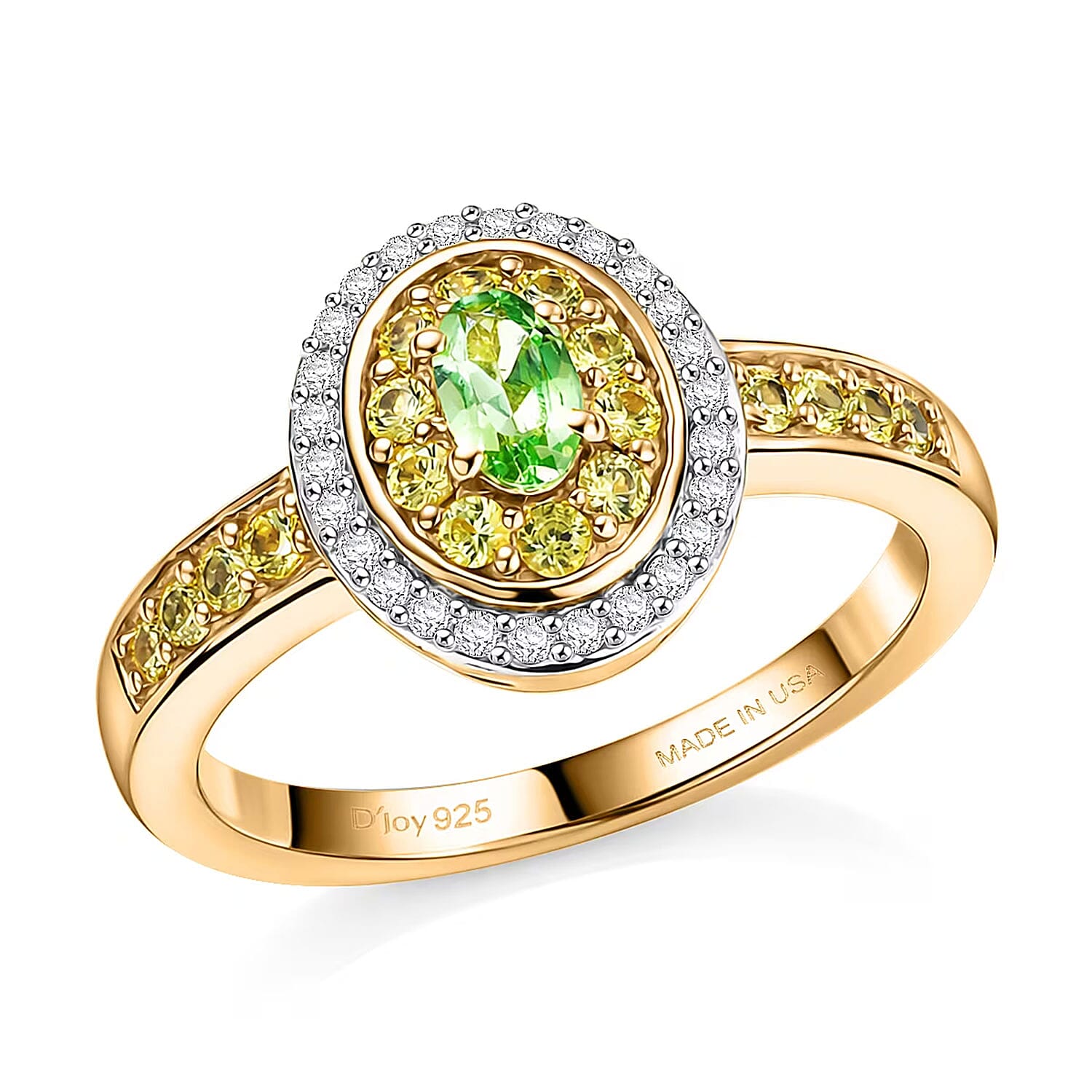 D'Joy Premium Tanzanian Mint Garnet, Multi Gemstone Ring in 18K Vermeil YG Over Sterling Silver (Size 10.0) 0.75 ctw
