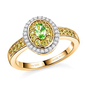 D'Joy Premium Tanzanian Mint Garnet and Multi Gemstone 0.75 ctw Celebration Halo Ring in 18K Vermeil Yellow Gold Over Sterling Silver (Size 5.0)