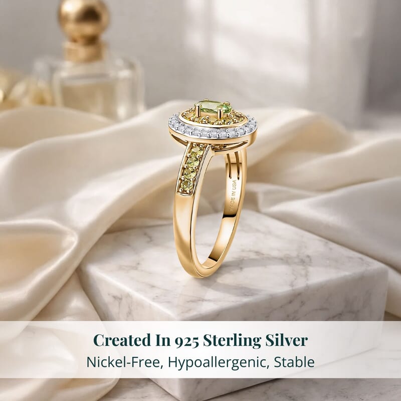 D'Joy Premium Tanzanian Mint Garnet and Multi Gemstone 0.75 ctw Celebration Halo Ring in 18K Vermeil Yellow Gold Over Sterling Silver (Size 5.0)
