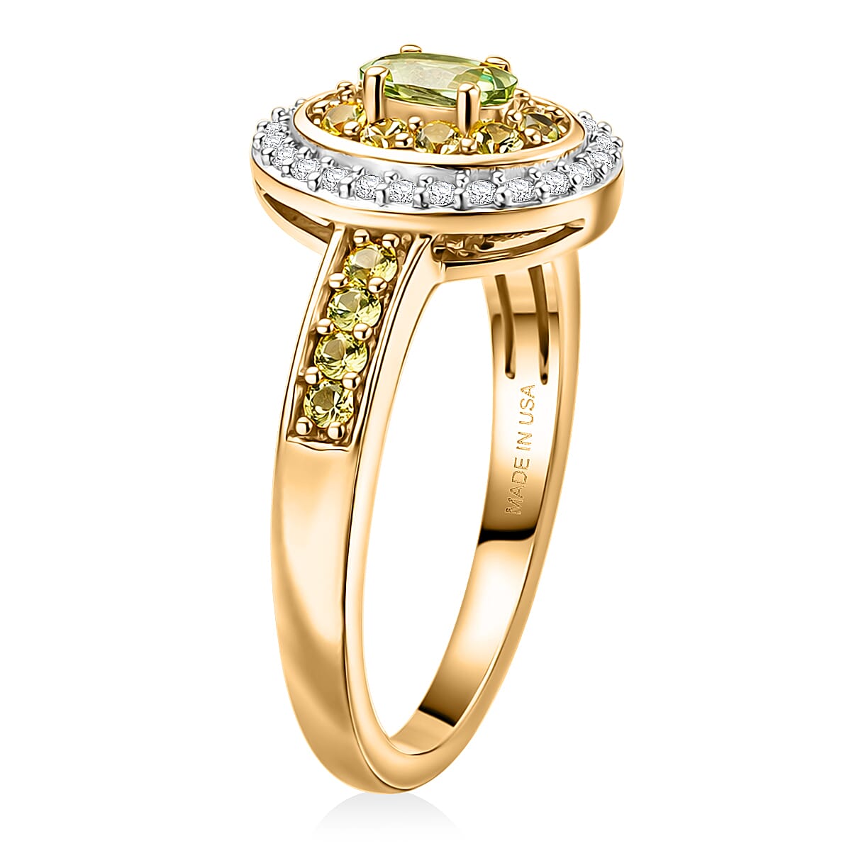 D'Joy Premium Tanzanian Mint Garnet and Multi Gemstone 0.75 ctw Celebration Halo Ring in 18K Vermeil Yellow Gold Over Sterling Silver (Size 5.0) image number 3