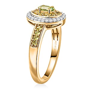 D'Joy Premium Tanzanian Mint Garnet and Multi Gemstone 0.75 ctw Celebration Halo Ring in 18K Vermeil Yellow Gold Over Sterling Silver (Size 5.0)