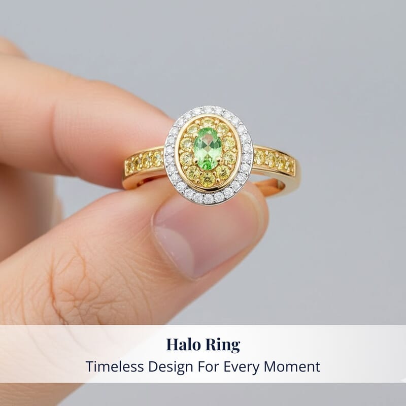 D'Joy Premium Tanzanian Mint Garnet and Multi Gemstone 0.75 ctw Celebration Halo Ring in 18K Vermeil Yellow Gold Over Sterling Silver (Size 5.0)