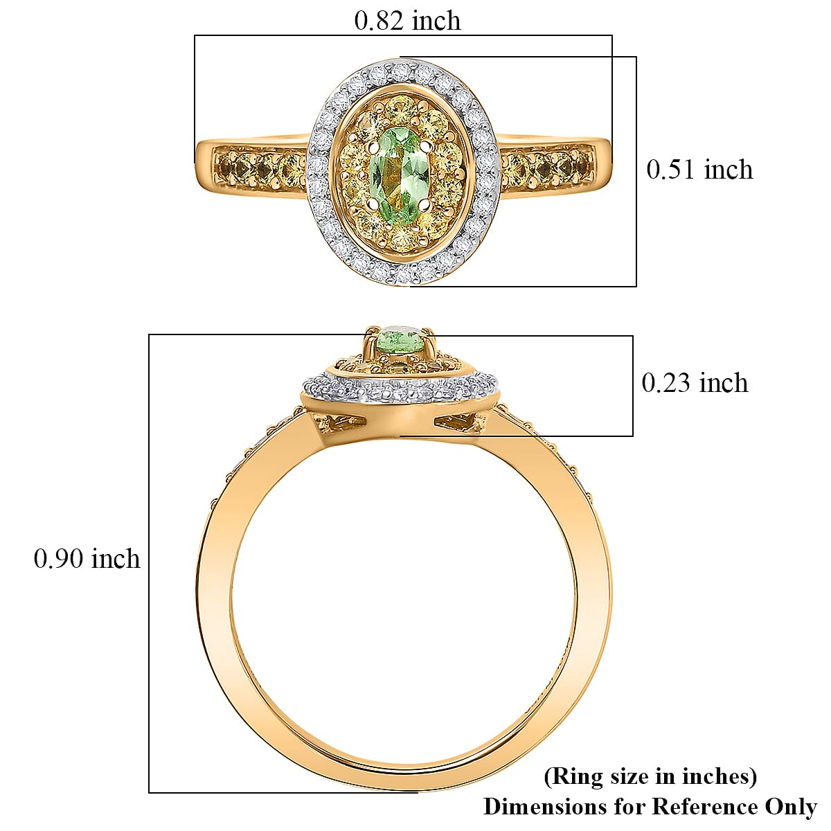 D'Joy Premium Tanzanian Mint Garnet and Multi Gemstone 0.75 ctw Celebration Halo Ring in 18K Vermeil Yellow Gold Over Sterling Silver (Size 5.0) image number 5