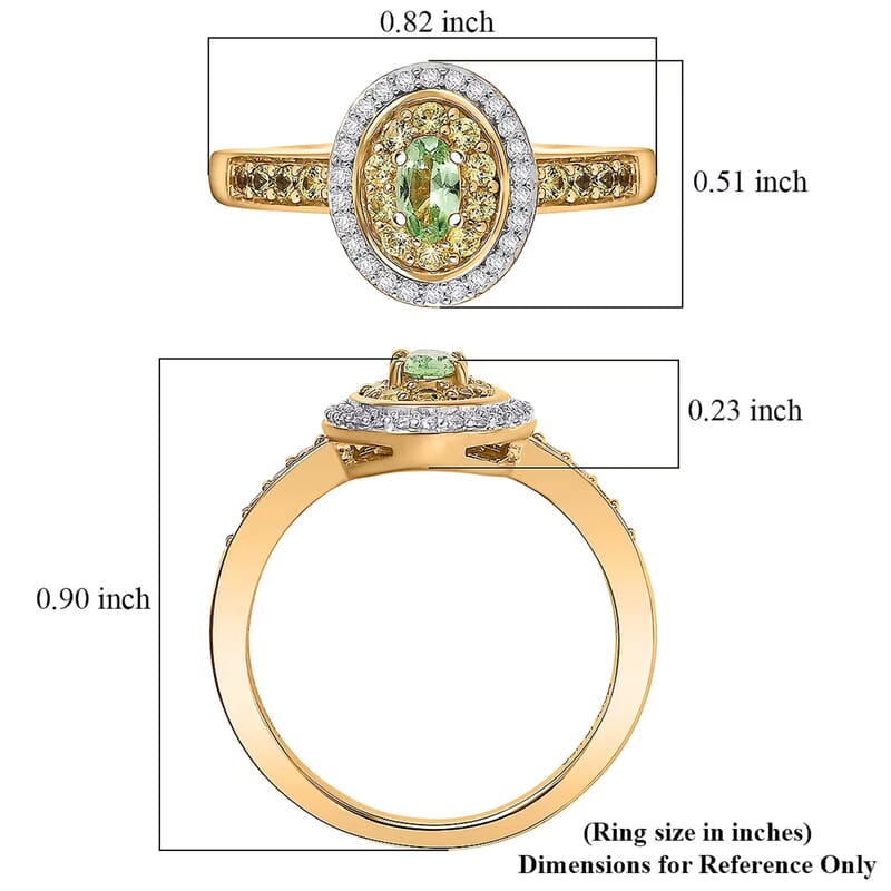 D'Joy Premium Tanzanian Mint Garnet and Multi Gemstone 0.75 ctw Celebration Halo Ring in 18K Vermeil Yellow Gold Over Sterling Silver (Size 5.0)