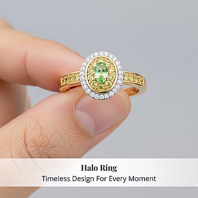 D'Joy Premium Tanzanian Mint Garnet and Multi Gemstone 0.75 ctw Celebration Halo Ring in 18K Vermeil Yellow Gold Over Sterling Silver (Size 7.0)