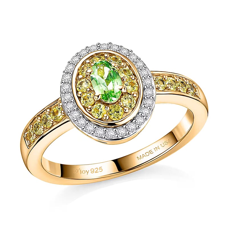 D'Joy Premium Tanzanian Mint Garnet and Multi Gemstone 0.75 ctw Celebration Halo Ring in 18K Vermeil Yellow Gold Over Sterling Silver (Size 8.0)