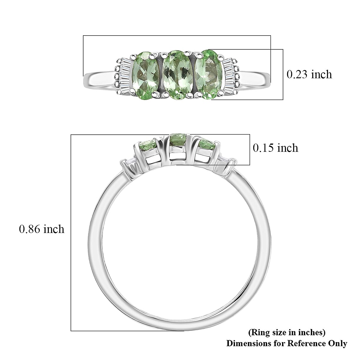 D'Joy Premium Tanzanian Mint Garnet and Diamond 0.75 ctw Three-Stone Promise Ring in Rhodium Over Sterling Silver (Size 10.0) image number 5