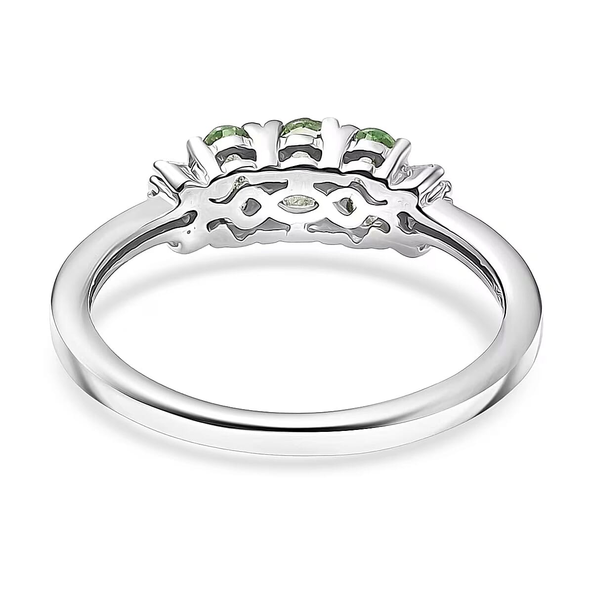 D'Joy Premium Tanzanian Mint Garnet and Diamond 0.75 ctw Three-Stone Promise Ring in Rhodium Over Sterling Silver (Size 10.0) image number 6