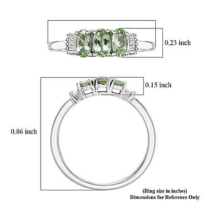 D'Joy Premium Tanzanian Mint Garnet and Diamond 0.75 ctw Three-Stone Promise Ring in Rhodium Over Sterling Silver (Size 5.0)