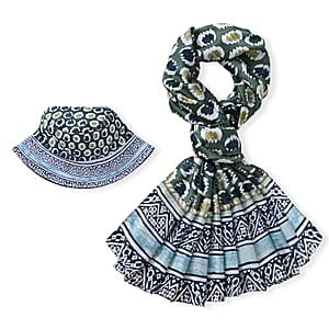 La Marey Green Silk Set of Scarf and Bucket Hat