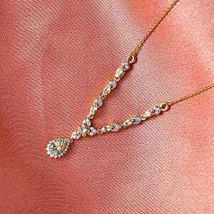 D'Joy Premium Tanzanian Mint Garnet and Moissanite 1.30 ctw Pear Drop Necklace in 18K Vermeil Yellow Gold Over Sterling Silver 18-20 Inches