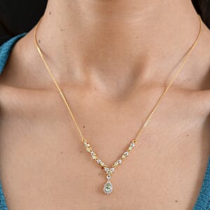 D'Joy Premium Tanzanian Mint Garnet and Moissanite 1.30 ctw Pear Drop Necklace in 18K Vermeil Yellow Gold Over Sterling Silver 18-20 Inches