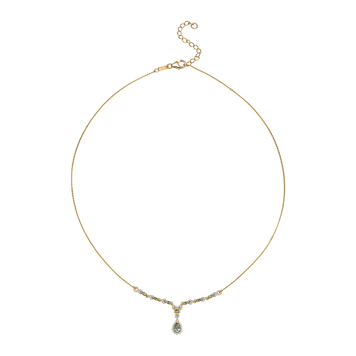 D'Joy Premium Tanzanian Mint Garnet and Moissanite 1.30 ctw Pear Drop Necklace in 18K Vermeil Yellow Gold Over Sterling Silver 18-20 Inches image number 3