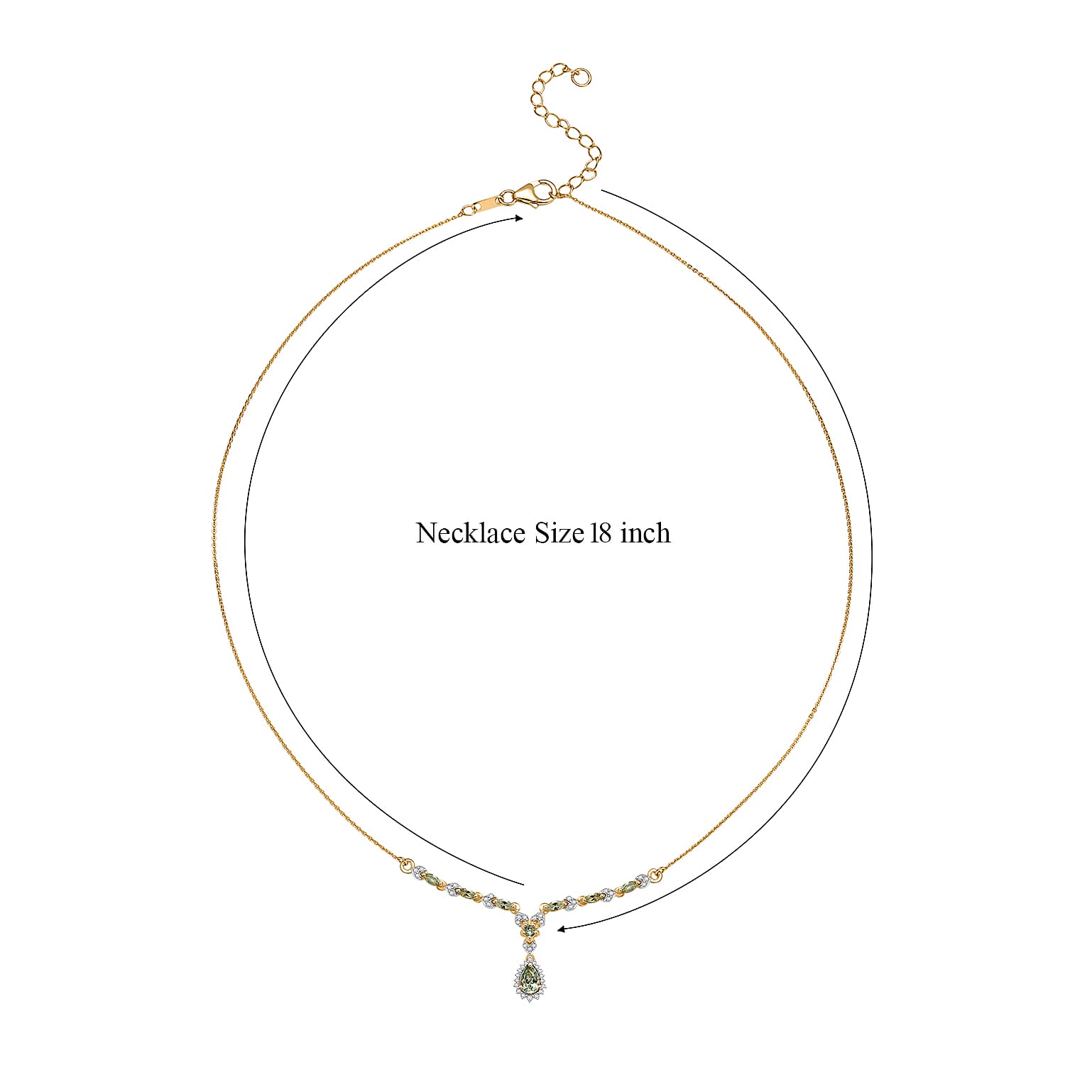 D'Joy Premium Tanzanian Mint Garnet and Moissanite 1.30 ctw Pear Drop Necklace in 18K Vermeil Yellow Gold Over Sterling Silver 18-20 Inches