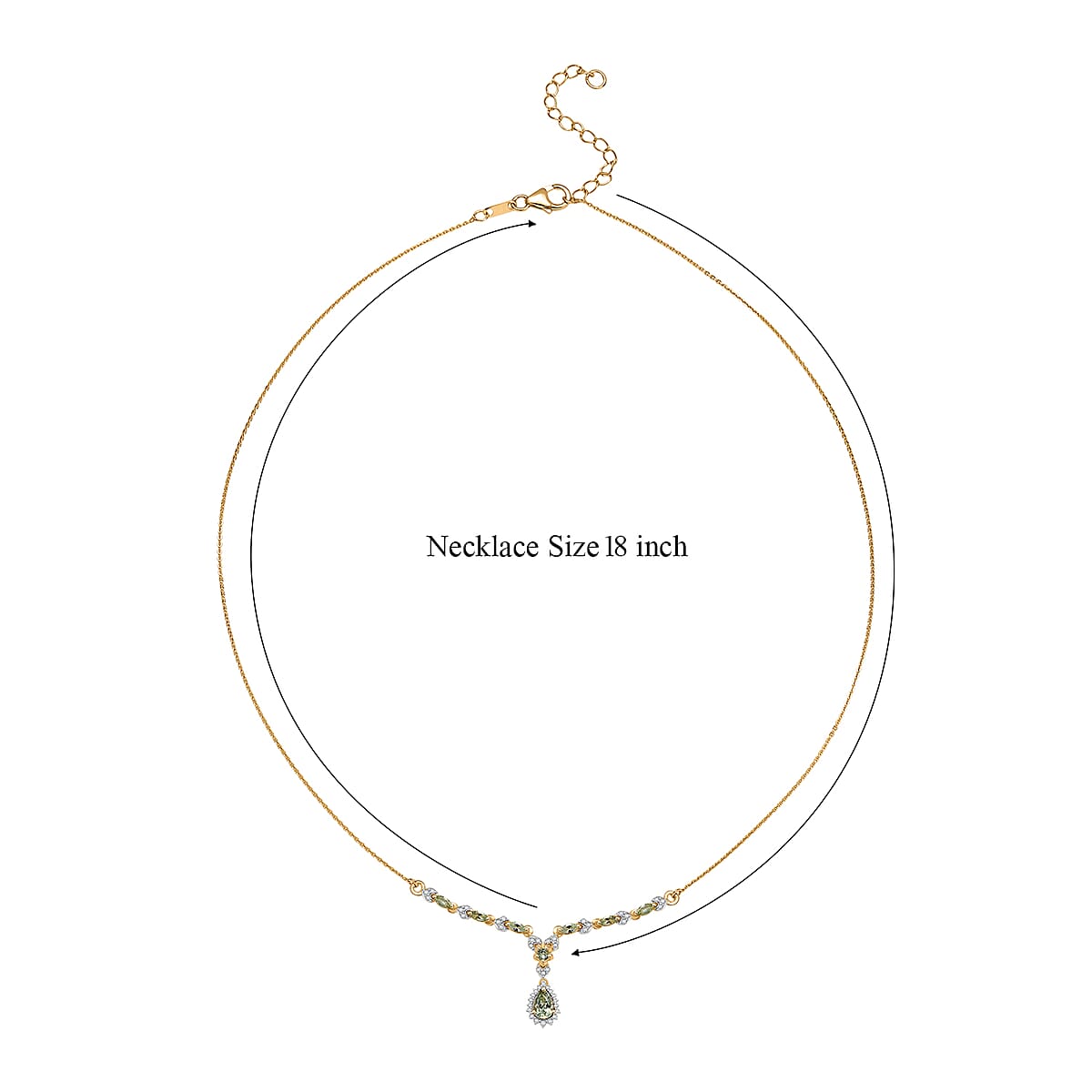 D'Joy Premium Tanzanian Mint Garnet and Moissanite 1.30 ctw Pear Drop Necklace in 18K Vermeil Yellow Gold Over Sterling Silver 18-20 Inches image number 5