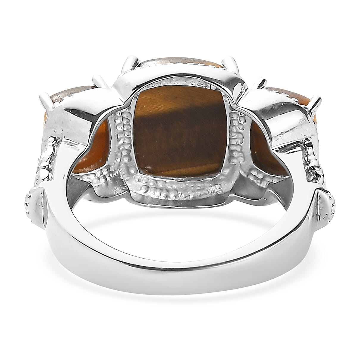 EverTrue Tigers Eye 3 Stone Ring in Stainless Steel (Size 10.0) 9.50 ctw