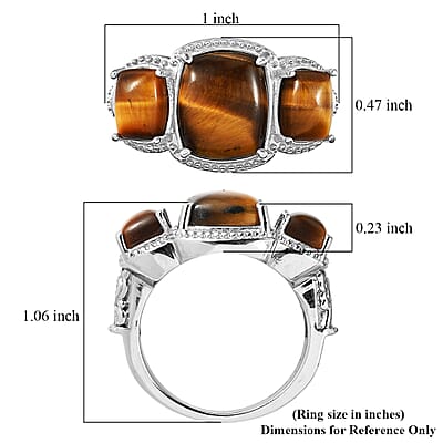 EverTrue Tigers Eye 3 Stone Ring in Stainless Steel (Size 10.0) 9.50 ctw