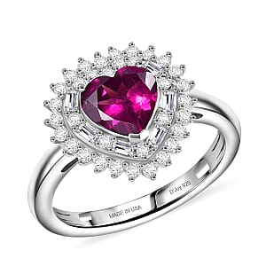 D'Joy AAA Radiant Ember Garnet and Moissanite 1.80 ctw Heart Royale Ring in Rhodium Over Sterling Silver (Size 10.0)