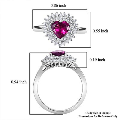 D'Joy AAA Radiant Ember Garnet and Moissanite 1.80 ctw Heart Royale Ring in Rhodium Over Sterling Silver (Size 10.0)