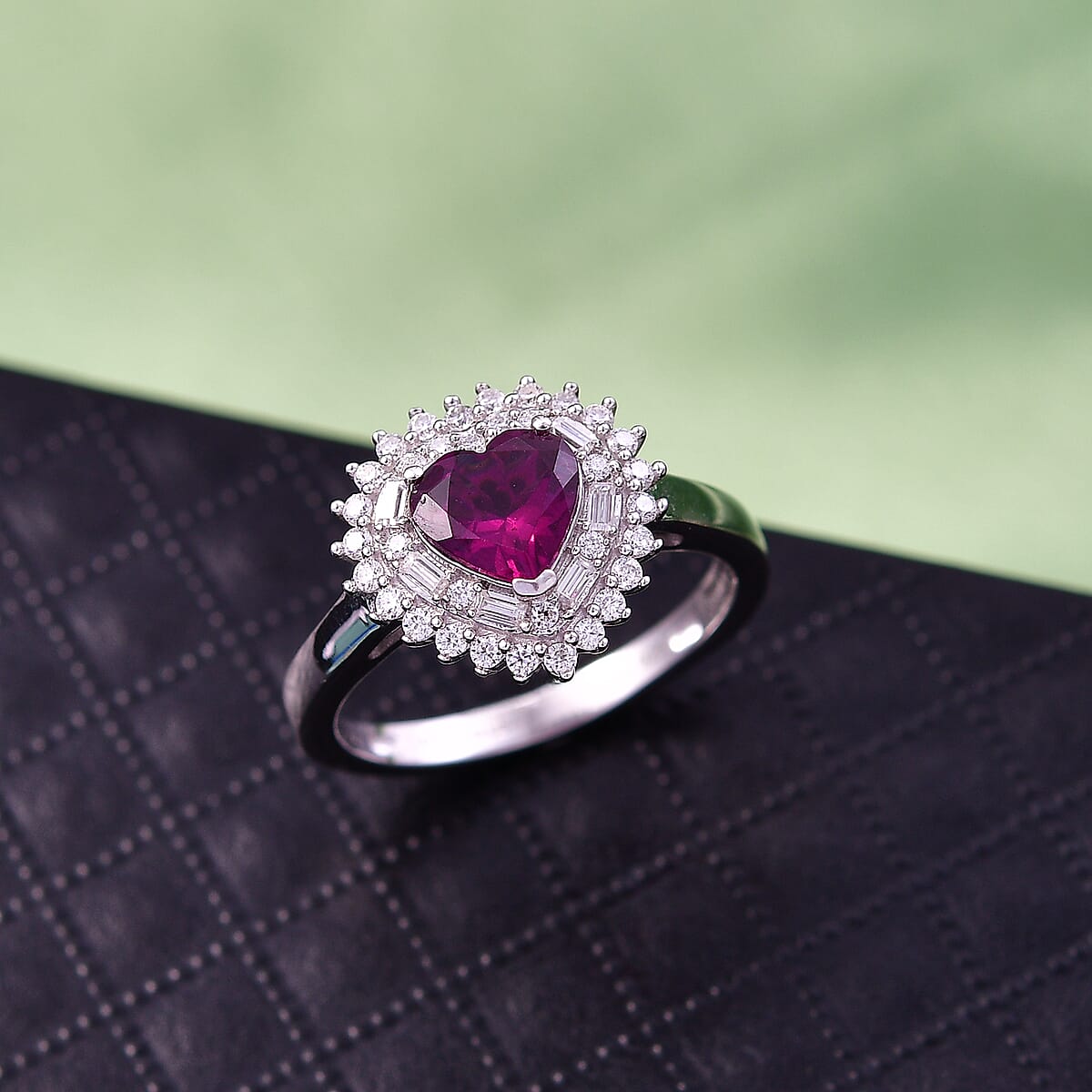 D'Joy AAA Radiant Ember Garnet and Moissanite 1.80 ctw Heart Royale Ring in Rhodium Over Sterling Silver (Size 6.0) image number 1