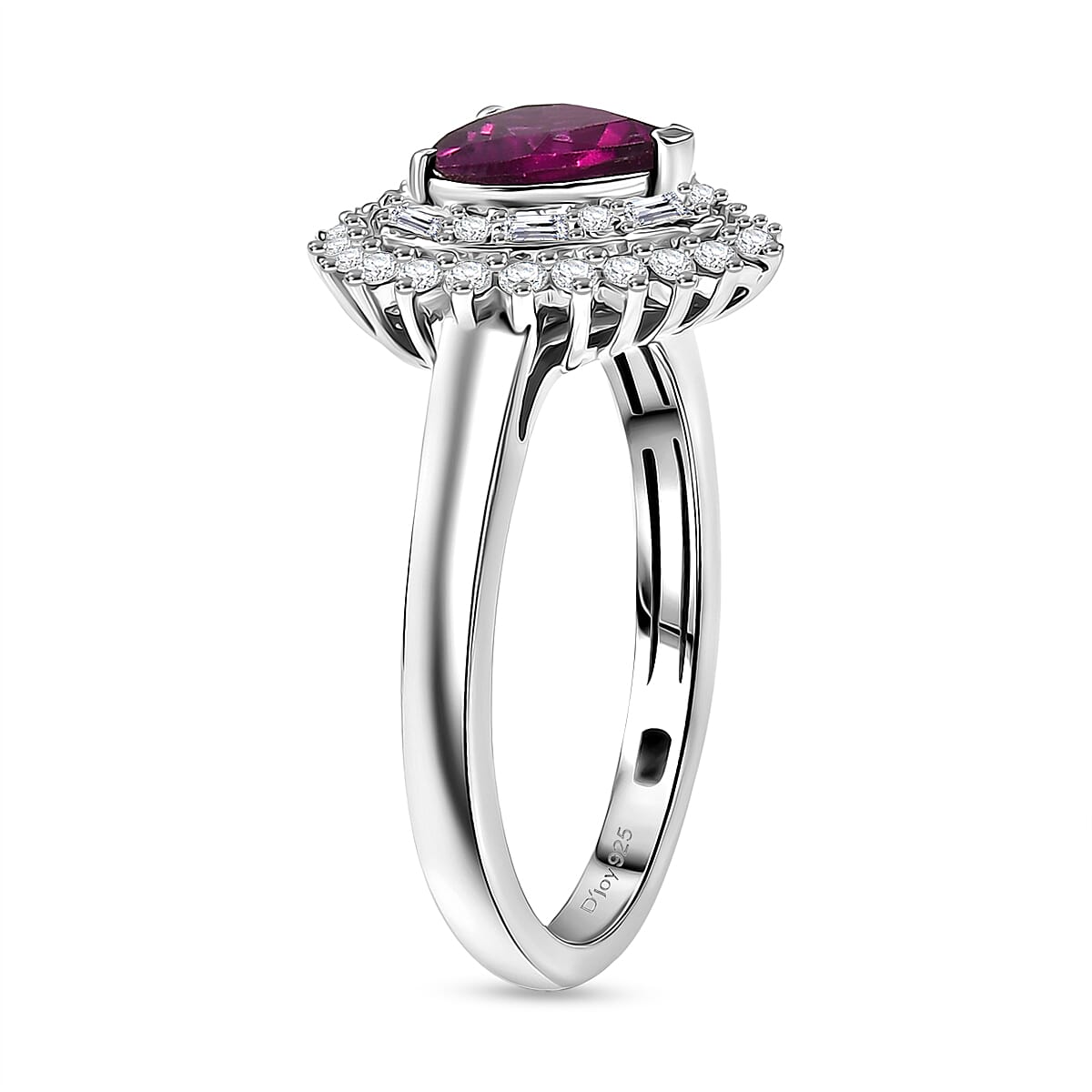 D'Joy AAA Radiant Ember Garnet and Moissanite 1.80 ctw Heart Royale Ring in Rhodium Over Sterling Silver (Size 6.0) image number 3