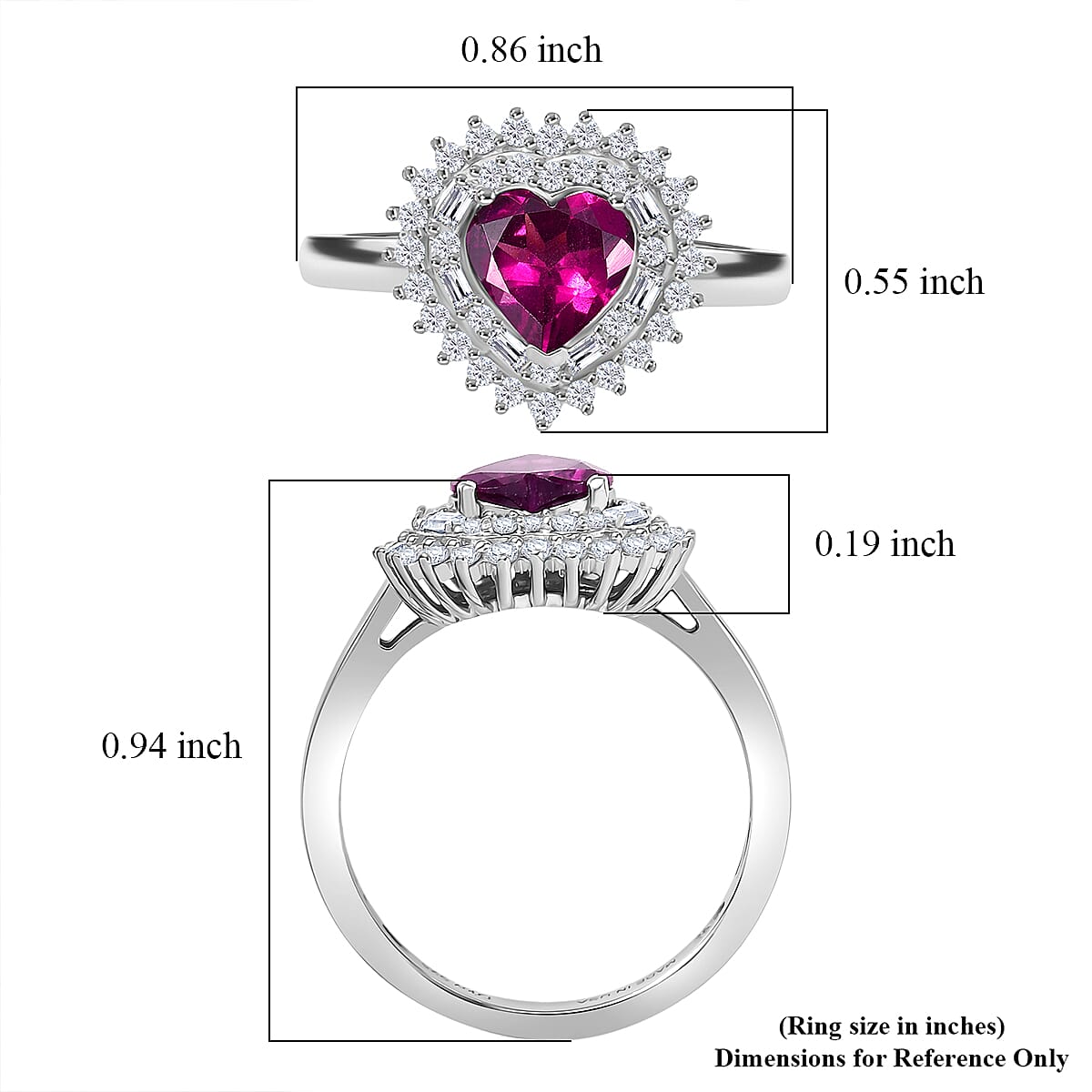 D'Joy AAA Radiant Ember Garnet, Moissanite Heart Royale Ring in Rhodium Over Sterling Silver (Size 7.0) 1.60 ctw image number 5