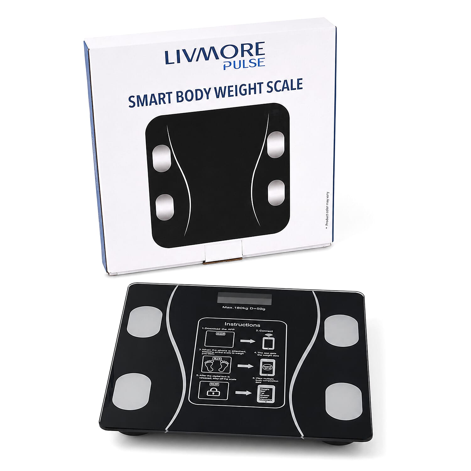 Livmore Black XK-26C Smart Bluetooth Body Weighing Scale with App (2xAAA Battery Not Included)